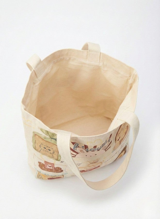 BROGBUS Cotton Tote Bag with Two Handles for Shopping, Travel, School, Office, and Daily Use, Essentials Printed - Image 4
